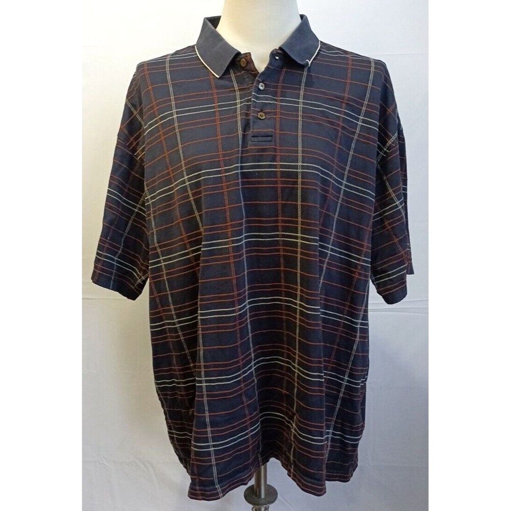 Bolle Golf 60's Two Ply Short Sleeve Polo Shirt XL Blue with Orange/White Stripe